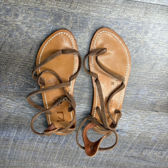 K. Jacques St. Tropez Epicure Sandals Pul Natural Tan Leather Gladiator Sandals - Picture 5 of 9